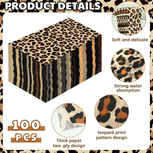 Zonon Brown,100 Leopard Print Guest Napkins Animal Disposable Guest Hand Towels Bathroom Cocktail Dinner Decorative