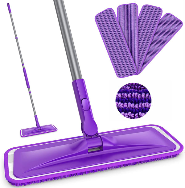 Microfiber Mops for Floor Cleaning: BPAWA Flat Mop with 4 Reusable Washable Pads for Swiffer Powermop