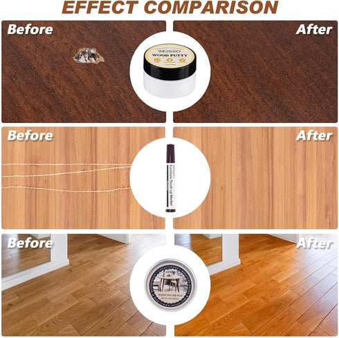 SEISSO Wood Furniture Repair Kit, 12pcs Touch Up Markers and Wood Putty, Hardwood Floor Repair Kit