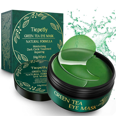 Tiepetly Under Eye Masks, Collagen Eye Mask, Green Tea Patches for Dark Circles and Puffiness, 60 pcs