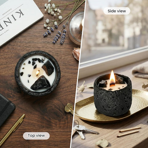 LUXE COVE (500 Scented Candle, Soy Candle, Non-Toxic Aroma Candles, Ebony Scented, Obsidian Crystal, Gift for Women