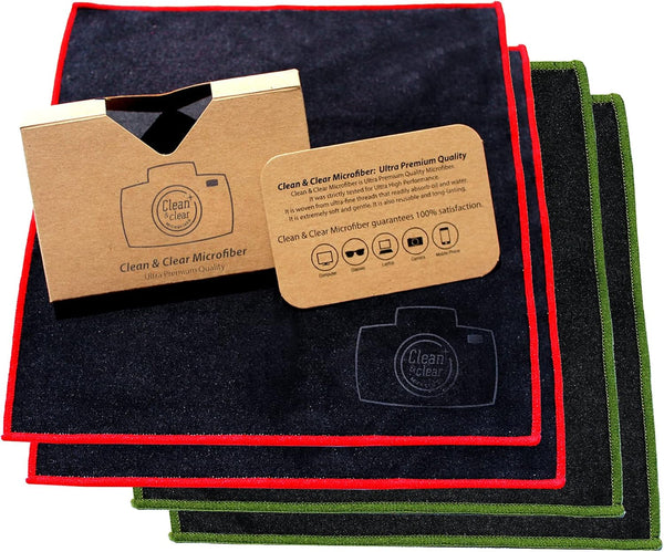 Clean & Clear Microfiber Extra Large Cleaning Cloth, 4 Pack, Ultra Premium for Camera Lens, Glasses, Screens