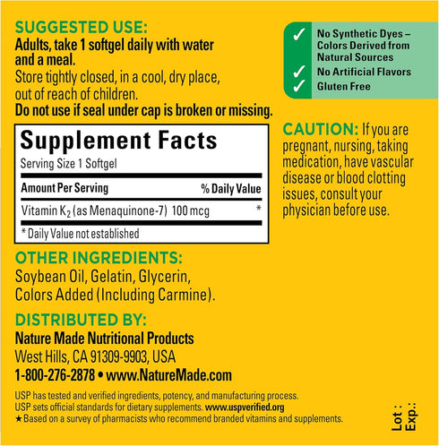 K2 100 K2 30 30 Nature Made Vitamin mcg, Healthy Bone Supplements, Vitamin Supplement, Softgels, Day Supply