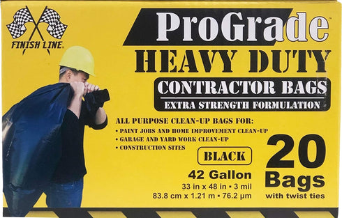 Reli. ProGrade Heavy Duty Contractor Bags, 42 Gallon, Black (20 Bags w/Ties) - 39 Gal, 40 Gal, 45 Gal Garbage Bags