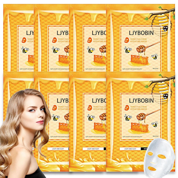 8 Pack Honey Sheets Face Mask Set - Moisturizing Facial Masks for Men & Women, Hydrating for All Skin Types
