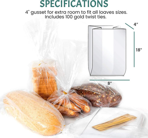 Reusable Plastic Bread Bags, 50 Pack Clear Bags with Ties for Airtight Storage of Homemade Bread