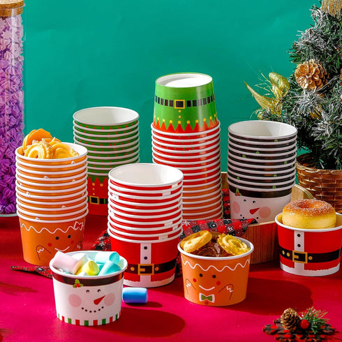 Zhehao 60 9 oz 6 Pcs Christmas Ice Cream Bowls and Paper Cups - Disposable Soup and Snack Cups for Picnic Party