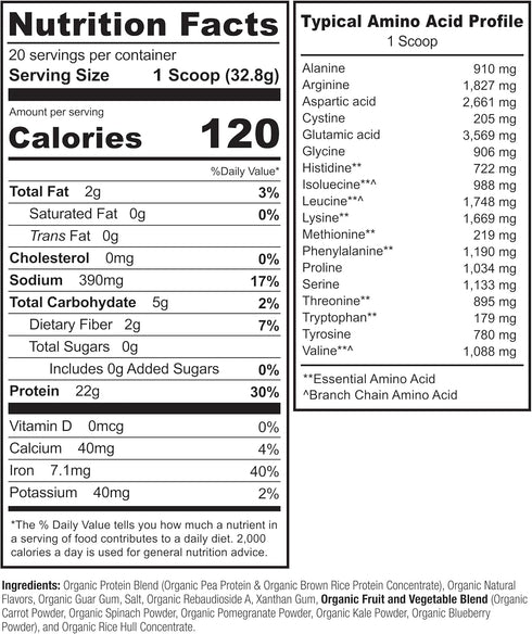 NATURELO Plant Protein Powder, Vanilla, 22g Protein - Non-GMO, Vegan, Gluten, Dairy & Soy Free - 20 Servings