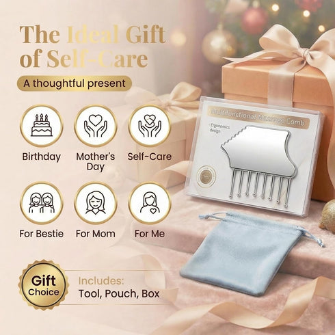 HUGJOG Metal Gua Sha Scalp Massage Tool - Multi-Edge Metal Head Massager & Scalp Scrubber, Portable Gua Sha Comb