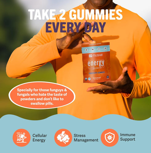 Mushie 100% Gummies 2000mg Immune 60 Count Organic Cordyceps Mushroom - Cordyceps Militaris Nootropic for Energy
