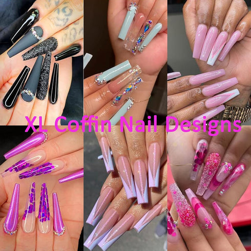 LoveOurHome XL Coffin Acrylic Nail Tips - 240pc Ballerina Shaped Full Cover Artificial Fingernails for Nail Extension