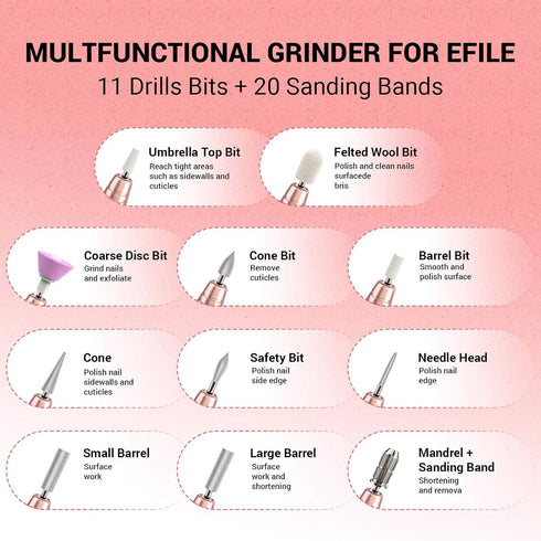 MelodySusie Electric Nail Drill Machine, PC120I Portable Efile Set for Acrylic Gel Nails, Manicure Tool with Nail Drill