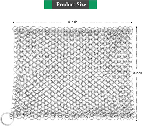 AMAGABELI GARDEN & HOME 8” x 8” 316 Stainless Steel Cast Iron Cleaner Chainmail Scrubber for Cast Iron Pan Skillet Cleaner for Dishes Glass Pre-Seasoned Cast Iron Pot Seasoning Protection BG262