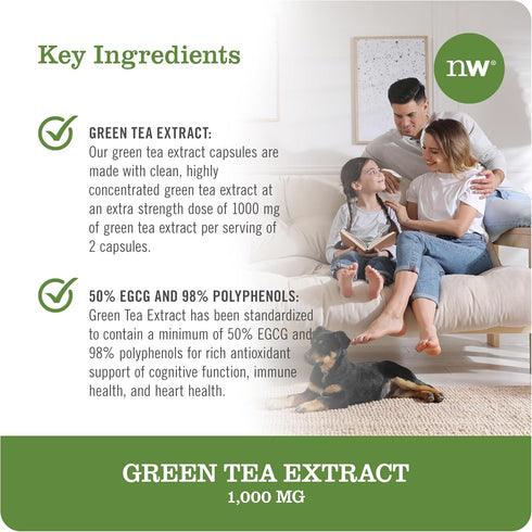 NatureWise Green Tea Extract Capsules 1000 mg - 50% EGCG & 98% Polyphenols - Extra Strength Antioxidants, 60 Capsules