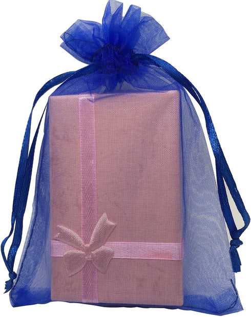 MELUOGE 100pcs 6X9 Inches Organza Drawstring Jewelry Pouches Bags for Party Wedding Favor Gift Bags (Royal Blue)