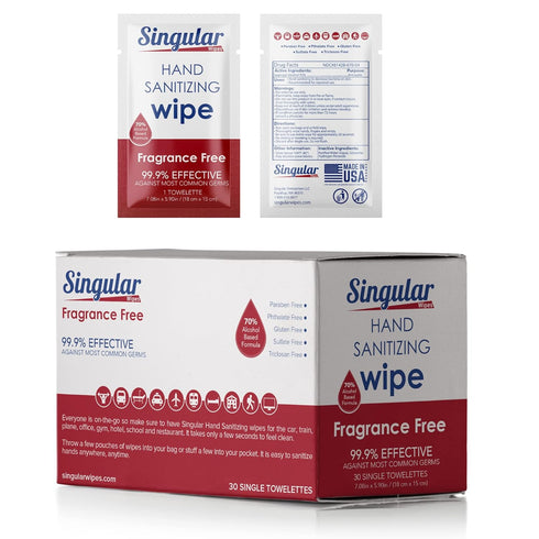 HAND SANITIZING WIPES, Individually Packed Premium Wipes for Travel, Home, Office, 30ct Box, Fragrance Free
