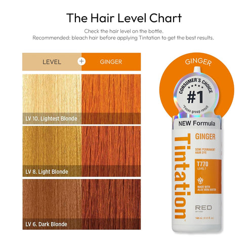 Red by Kiss Tintation Semi-Permanent Hair Color, Aloe Vera Water Based, Long-Lasting Dye (Ginger, 2 Pk, 5 Fl Oz)