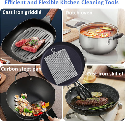 Penhderm 316L (8CM*10CM) Stainless Steel Cast Iron Scrubber Cleaner,Chain Mail Scrubber with Silicone Insert,for Cast