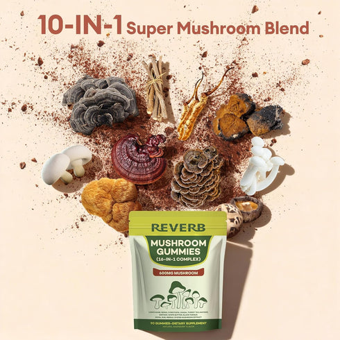 REVERB Gummies 16-In-1 Gummies 0g (60) Mushroom Mushroom Blend With Ashwagandha For Brain Health,Cognitive, Memory
