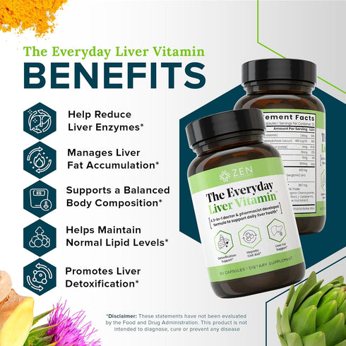 Zen Nutrients The Everyday Liver Vitamin - Liver Cleanse Detox & Repair with Organic Milk Thistle, 30 Servings