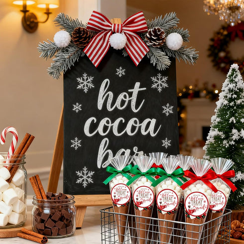 YIXAXKAO 50 Set Hot Chocolate Bar Accessories Cone Cellophane Bag Chocolate Marshmallow Bags with Hot Cocoa Label