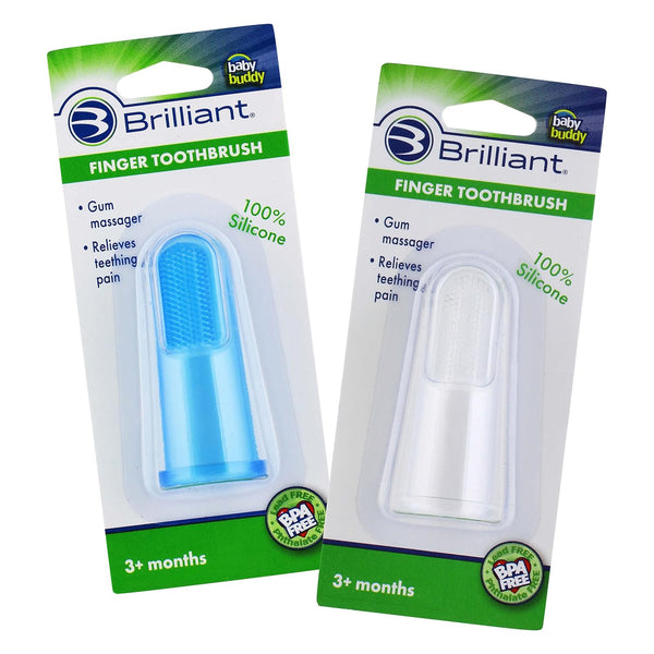 Brilliant Baby Finger Toothbrush - Blue/Clear Silicone Teether Brush for Infant-Toddler, 2 Count