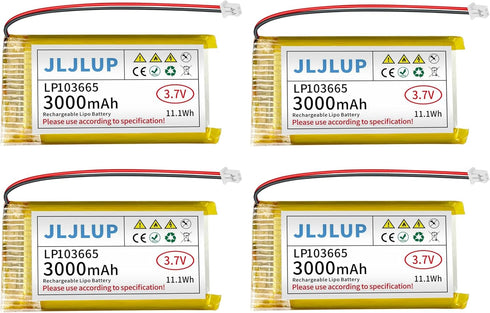 JLJLUP 4pcs 3.7V 3000mAh Lithium Polymer Rechargeable Battery 1S 1C LiPo Battery with