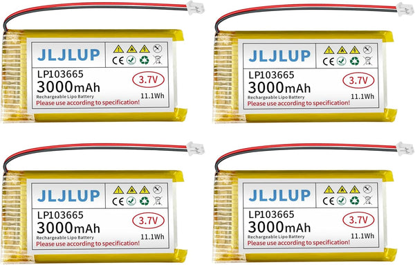 JLJLUP 4pcs 3.7V 3000mAh Lithium Polymer Rechargeable Battery 1S 1C LiPo Battery with