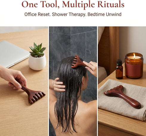 Wooden Scalp Massager Tool, Natural Wood Therapy Massage Comb for Stress Relief, Manual Head & Foot Massage Tool
