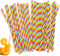 Skrfren 100 Pack 7.7 Inches Striped Straws Paper Assorted Rainbow Colors Striped Drinking