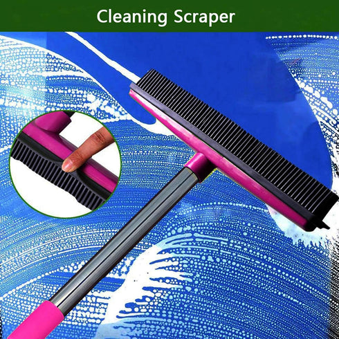 Carpet Hair Removal Broom with 48'' Telescoping Handle, Rubber Broom Carpet Rake for Pet Hair Dust Removal, Daily