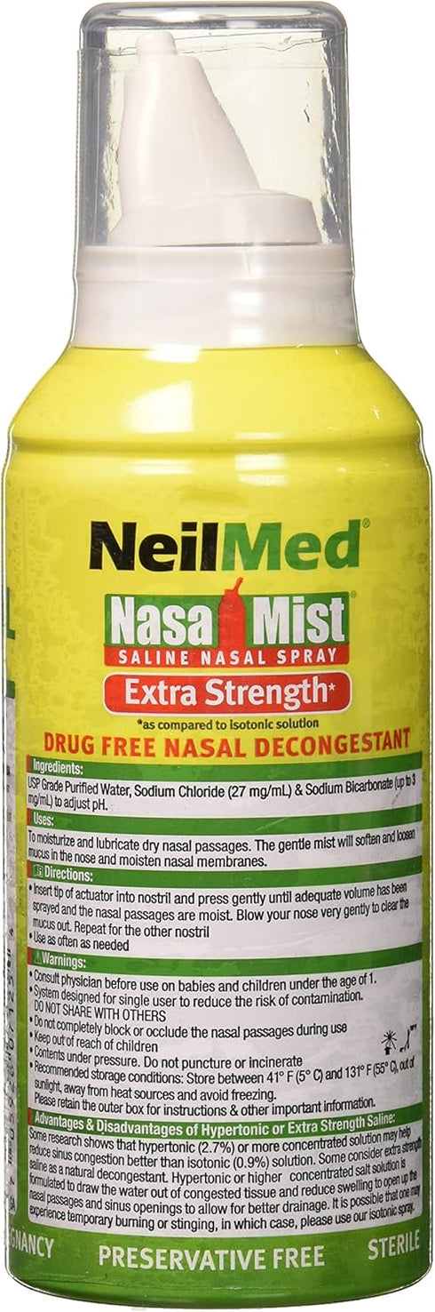 NeilMed NasaMist Hypertonic Extra Strength Saline Spray, Green, 4.5 fl oz