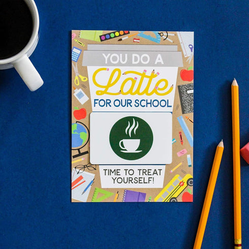 Tiny Expressions Teacher Appreciation Coffee Gift Card Holders, Set of 4 with Envelopes, School Themed