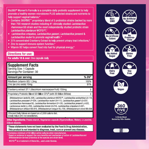 Women's Probiotic Supplement - 50 Billion CFU, 15 Diverse Strains, Organic Prebiotic Fibers, 30CT (2 Pack)