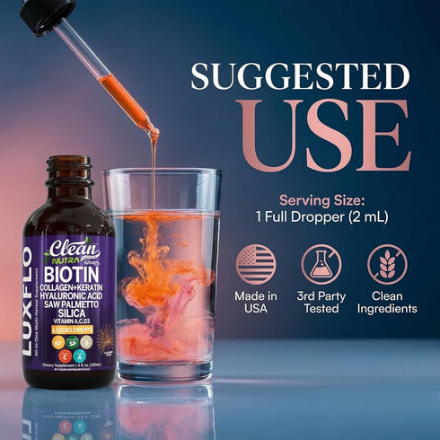Horsetail Liquid Biotin & Collagen Keratin Hyaluronic Acid Saw Palmetto Drops Vitamins for Hair Growth Support Silica