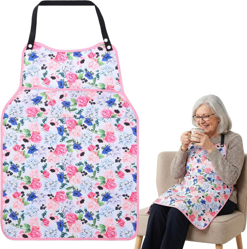 Quilax Adult Bibs for Women, Flower Pattern Adult Bibs for Seniors with Top