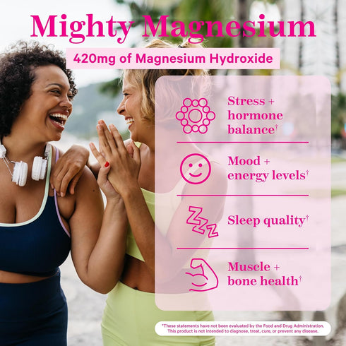 Pink Stork Magnesium Supplement for Women, 60 Capsules - Vitamin D, Mood, Natural Calm & Energy Levels, Pregnancy
