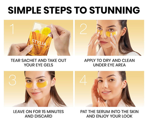 Under Eye Patches for Dark Circles (30 Pairs) - 24k Gold Eye Mask with Vitamin C & Hyaluronic Acid for Puffiness