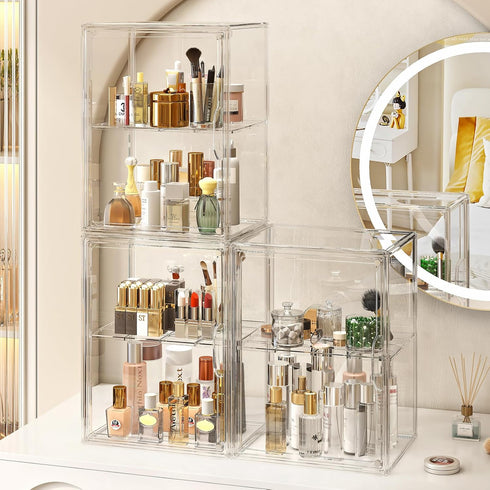 Makeup Storage Organizer, 3 Packs Acrylic Cosmetic Display Case with Division Board for Bathroom Countertop