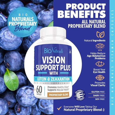 Bio Naturals Eye Vitamin Supplement with Lutein, Zeaxanthin, Lycopene, 60 Veggie Capsules