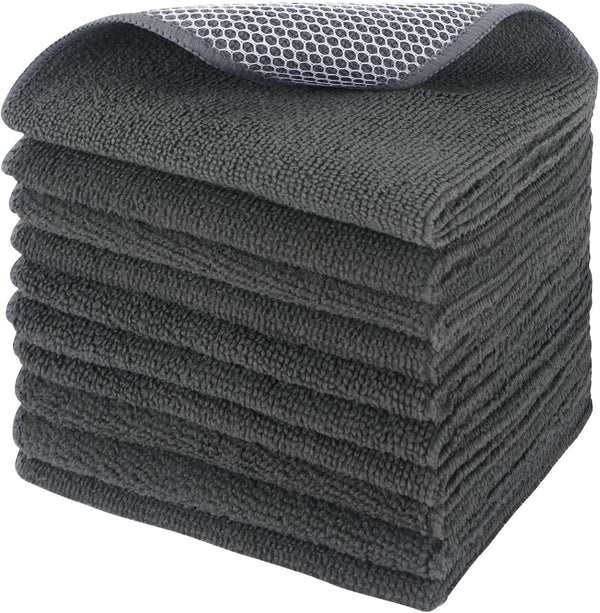 SINLAND Microfiber Dish Cloths - Wash Clothes for Kitchen, Best Kitchen Cloths Cleaning Cloth Poly Scour Side 12"x12"