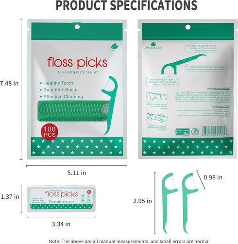 Mint Dental Floss Picks, 400 Count Tooth Picks Flossers with Portable Travel Cases (Mint)