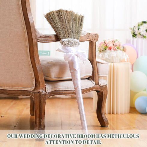 Wedding Brooms DIY Bride Groom Jump Broom 11.81 x 28.74 Inch with White Ribbons for African American Wedding Crafts
