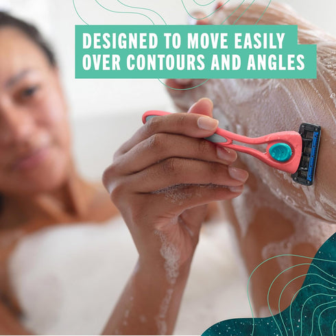 Preserve POPi Shave 5 Razor System, Made with Recycled Ocean Plastic, 5-Blade Cartridge, Coral Pink