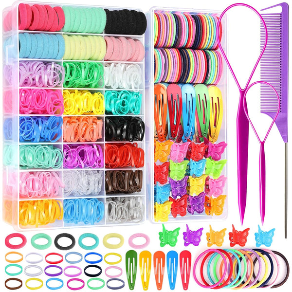YGDZ Hair Accessories for Girl, 1753PCS Elastic Hair Ties Set, Colorful Hair Rubber Bands with Organizer Box, Cotton