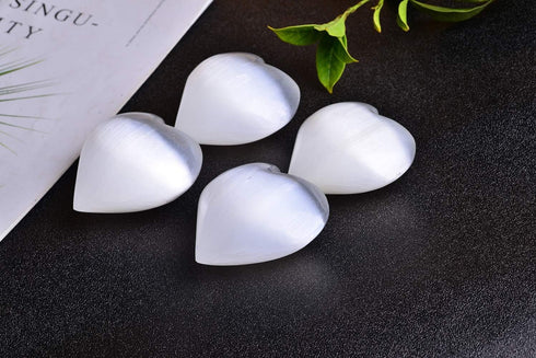 AMOYSTONE Selenite Crystal Hearts of Palm, 2PCS Worry Stone Crystal and Healing Stones for Home Decoration