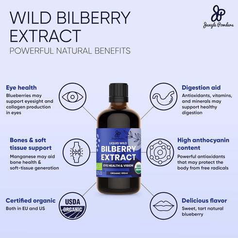 Wild Bilberry Extract for Eyes, USDA Organic 3.4oz Liquid Supplement with High Bioavailability