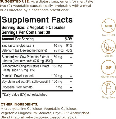 Solgar Prostate Support, 60 Vegetable Capsules - Non-GMO, Vegan, Gluten Free