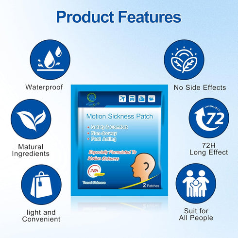 KONGDY 100 Counts Motion Sickness Patches for Kids and Adults - Waterproof Non-Drowsy Sea Sickness Patches