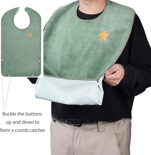 Waterproof Adult Bib with Crumb Catcher for Men and Women - Ideal for Elderly Care